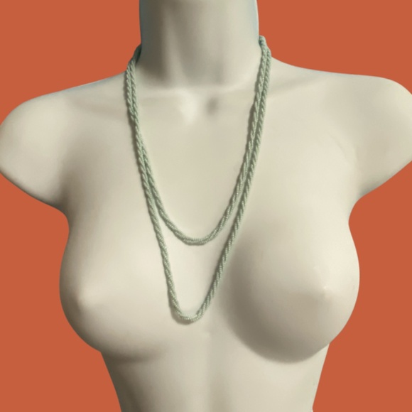 Vintage Mint Green Seed Bead 46" Super Long Twist Necklace - Picture 4 of 10